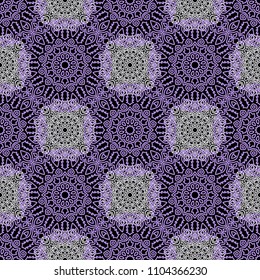Ottoman Seamless Pattern. Orient Texture for Textile, Fabric, Linen. Feminine Lacy Ornament with Outline Mandalas. Seamless Orient Texture in Damask Style. Vintage Pattern for Wallpaper