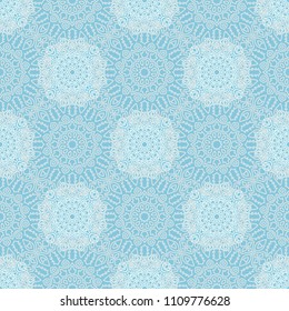 Ottoman Seamless Pattern. Orient Texture for Textile, Fabric, Linen. Feminine Lacy Ornament with Outline Mandalas. Seamless Orient Texture in Damask Style. Vintage Pattern for Wallpaper