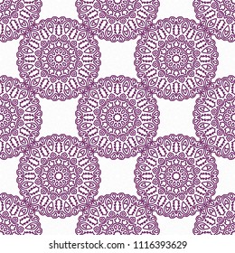 Ottoman Seamless Pattern. Orient Texture for Textile, Fabric, Linen. Feminine Lacy Ornament with Outline Mandalas. Seamless Orient Texture in Damask Style. Vintage Pattern for Wallpaper