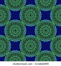 Ottoman Seamless Pattern. Orient Texture for Textile, Fabric, Linen. Feminine Lacy Ornament with Outline Mandalas. Seamless Orient Texture in Damask Style. Vintage Pattern for Wallpaper