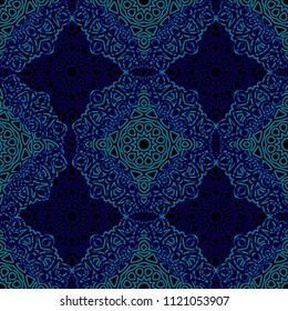 Ottoman Seamless Pattern. Orient Texture for Textile, Fabric, Linen. Feminine Lacy Ornament with Outline Mandalas. Seamless Orient Texture in Damask Style. Vintage Pattern for Wallpaper