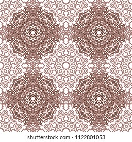 Ottoman Seamless Pattern. Orient Texture for Textile, Fabric, Linen. Feminine Lacy Ornament with Outline Mandalas. Seamless Orient Texture in Damask Style. Vintage Pattern for Wallpaper