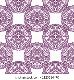 Ottoman Seamless Pattern. Orient Texture for Textile, Fabric, Linen. Feminine Lacy Ornament with Outline Mandalas. Seamless Orient Texture in Damask Style. Vintage Pattern for Wallpaper