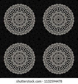 Ottoman Seamless Pattern. Orient Texture for Textile, Fabric, Linen. Feminine Lacy Ornament with Outline Mandalas. Seamless Orient Texture in Damask Style. Vintage Pattern for Wallpaper