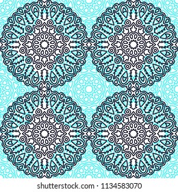 Ottoman Seamless Pattern. Orient Texture for Textile, Fabric, Linen. Feminine Lacy Ornament with Outline Mandalas. Seamless Orient Texture in Damask Style. Vintage Pattern for Wallpaper