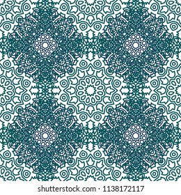 Ottoman Seamless Pattern. Orient Texture for Textile, Fabric, Linen. Feminine Lacy Ornament with Outline Mandalas. Seamless Orient Texture in Damask Style. Vintage Pattern for Wallpaper