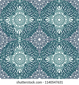 Ottoman Seamless Pattern. Orient Texture for Textile, Fabric, Linen. Feminine Lacy Ornament with Outline Mandalas. Seamless Orient Texture in Damask Style. Vintage Pattern for Wallpaper