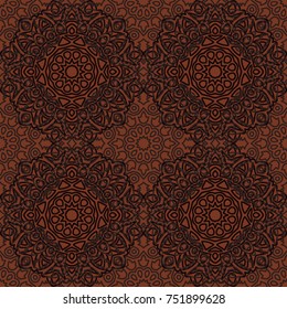 Ottoman Seamless Pattern. Orient Texture for Textile, Fabric, Linen. Feminine Lacy Ornament with Outline Mandalas. Seamless Orient Texture in Damask Style. Vintage Pattern for Wallpaper