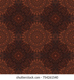Ottoman Seamless Pattern. Orient Texture for Textile, Fabric, Linen. Feminine Lacy Ornament with Outline Mandalas. Seamless Orient Texture in Damask Style. Vintage Pattern for Wallpaper