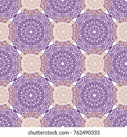 Ottoman Seamless Pattern. Orient Texture for Textile, Fabric, Linen. Feminine Lacy Ornament with Outline Mandalas. Seamless Orient Texture in Damask Style. Vintage Pattern for Wallpaper