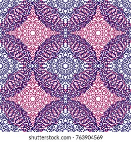 Ottoman Seamless Pattern. Orient Texture for Textile, Fabric, Linen. Feminine Lacy Ornament with Outline Mandalas. Seamless Orient Texture in Damask Style. Vintage Pattern for Wallpaper