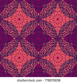 Ottoman Seamless Pattern. Orient Texture for Textile, Fabric, Linen. Feminine Lacy Ornament with Outline Mandalas. Seamless Orient Texture in Damask Style. Vintage Pattern for Wallpaper