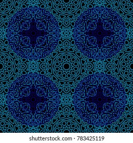 Ottoman Seamless Pattern. Orient Texture for Textile, Fabric, Linen. Feminine Lacy Ornament with Outline Mandalas. Seamless Orient Texture in Damask Style. Vintage Pattern for Wallpaper