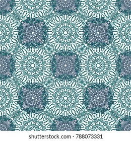 Ottoman Seamless Pattern. Orient Texture for Textile, Fabric, Linen. Feminine Lacy Ornament with Outline Mandalas. Seamless Orient Texture in Damask Style. Vintage Pattern for Wallpaper