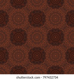 Ottoman Seamless Pattern. Orient Texture for Textile, Fabric, Linen. Feminine Lacy Ornament with Outline Mandalas. Seamless Orient Texture in Damask Style. Vintage Pattern for Wallpaper
