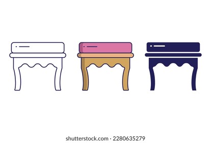 Ottoman seat line and solid vector icons