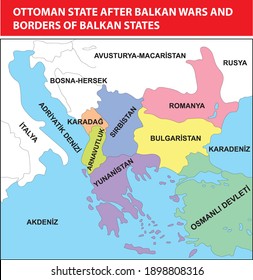 Ottoman state after Balkan wars and borders of Balkan states turkish history map