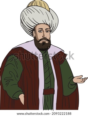 Ottoman Sultan Portait Illustration Vector.
