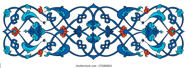 Ottoman, Turkish, Arabic, African, Islamic Floral Vector Border Frame Ceramic Tile Osmanlı çini Motif Bordür
