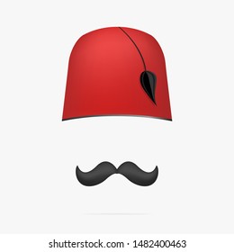 Ottoman Turkish Hat . Tarboosh Cap And Mustache Vector.