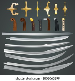 Ottoman - Turkish or Islamic vector sword creating set. Many diffrent handle, crossguard and blade types to create desired unique vectoral sword desing.