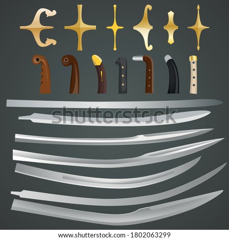 Ottoman - Turkish or Islamic vector sword creating set. Many diffrent handle, crossguard and blade types to create desired unique vectoral sword desing.