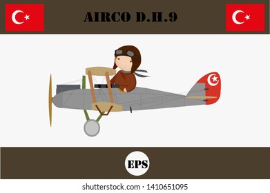 Ottoman Turkish pilot cartoon, combat aircraft design.