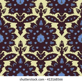 Ottoman Turkish style vector floral seamless pattern, ornamental decorative vintage pattern design, repeating damask background for all web and print purposes