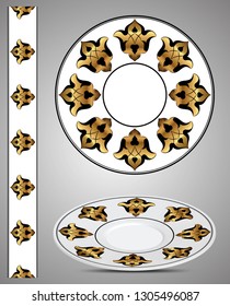 Ottoman Turkish Tile Pattern. Porcelain Plate Design.