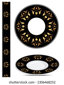 Ottoman Turkish Tile Pattern. Porcelain Plate Design.