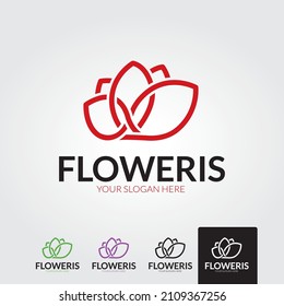 otus flower logo. Vector design template of lotus icons on dark and pink background