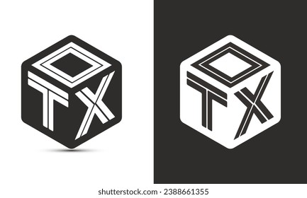 OTX letter logo design with illustrator cube logo, vector logo modern alphabet font overlap style. Premium Business logo icon. White color on black background