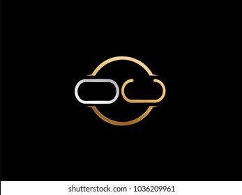 OU circle Shape Letter logo Design in silver gold color