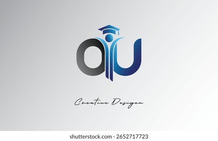 OU Criativo logotipo educacional moderno com tampa de graduação e elemento humano - conceito de marca de design criativo