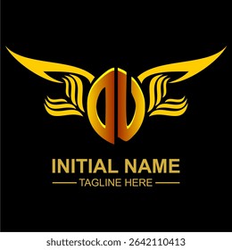 OU Golden Wing Emblem Logo with elegant gold wings, sleek and modern design. Ideal for branding, creative projects, luxury businesses, or artistic ventures.
