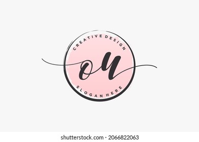 OU handwriting logo with circle template vector signature, wedding, fashion, floral and botanical with creative template.