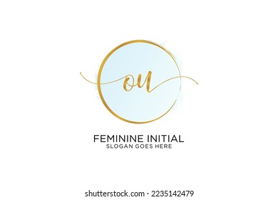 OU handwriting logo with circle template vector signature, wedding, fashion, floral and botanical with creative template.