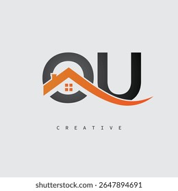 OU House Letter Logo – Creative Real Estate Monogram with Roof Shape and Home Icon for Property, Architecture and Modern Branding Identity