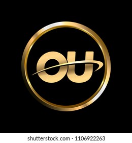 OU initial circle company logo gold black background