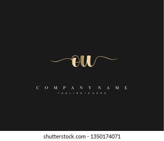 OU initial handwriting logo template with luxury color vector.