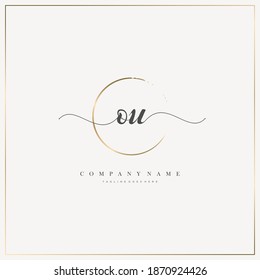 OU Initial Letter handwriting logo hand drawn template vector, logo for beauty, cosmetics, wedding, fashion and business