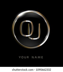 OU initial letters with circle elegant logo golden silver black background