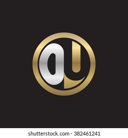 OU initial letters circle elegant logo golden silver black background