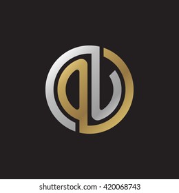 OU initial letters looping linked circle elegant logo golden silver black background