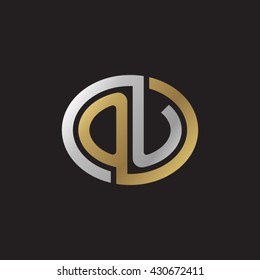 OU initial letters looping linked ellipse elegant logo golden silver black background