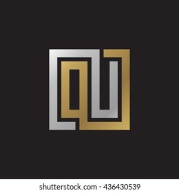 OU initial letters looping linked square elegant logo golden silver black background