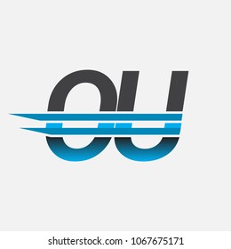 OU initial logo company name colored black and blue, Simple and Modern Logo Design.