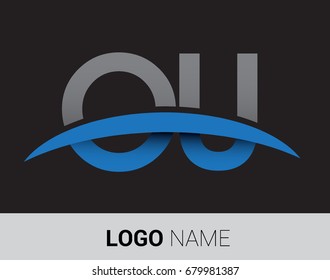 OU initial logo company name colored grey and blue swoosh design.