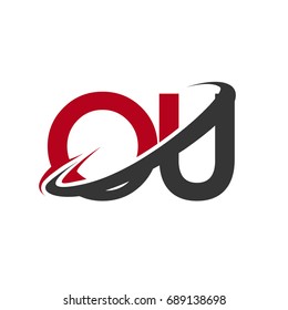 OU initial logo company name colored red and black swoosh design, isolated on white background. vector logo for business and company identity.