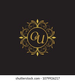 OU Initial logo. Ornament ampersand monogram golden logo black background